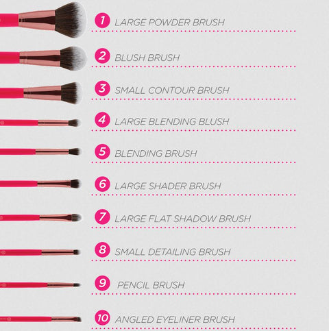 Bombshell Beauty 10 Piece Brush Set with Bag