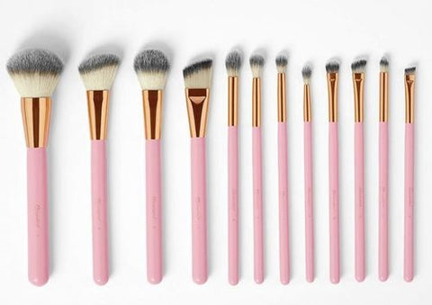 12 Pieces BH White & Pink Studded Elegance Makeup Brush Set